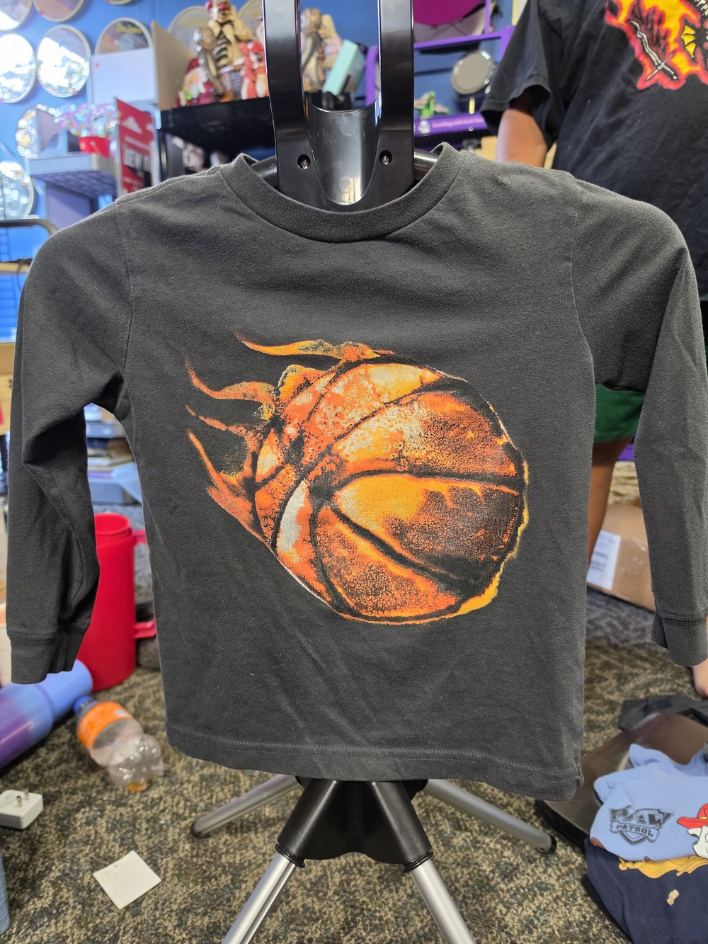 Old Navy Black Long-Sleeve Tee with Orange Flaming Basketball Graphic